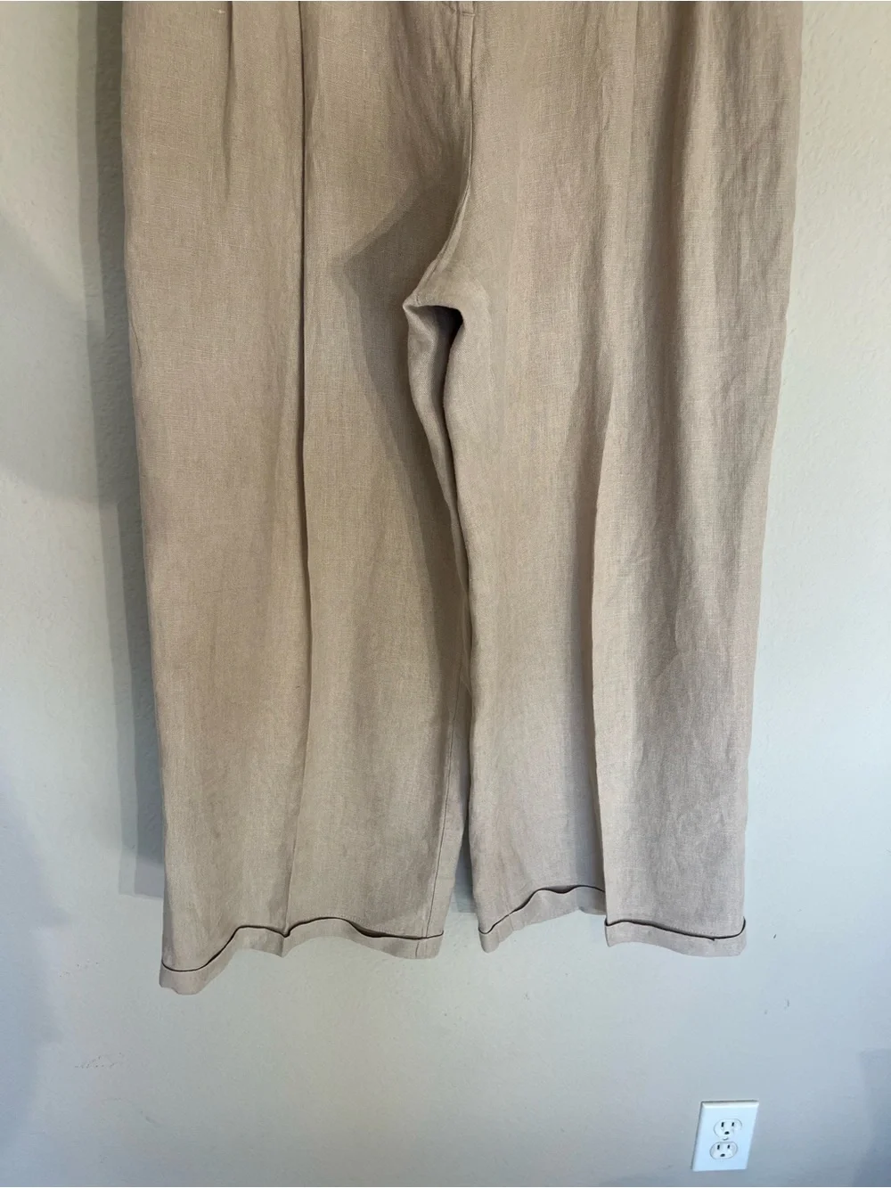 Free People Lyla wide leg cuffed linen trouser low slung pants beige 6 coastal